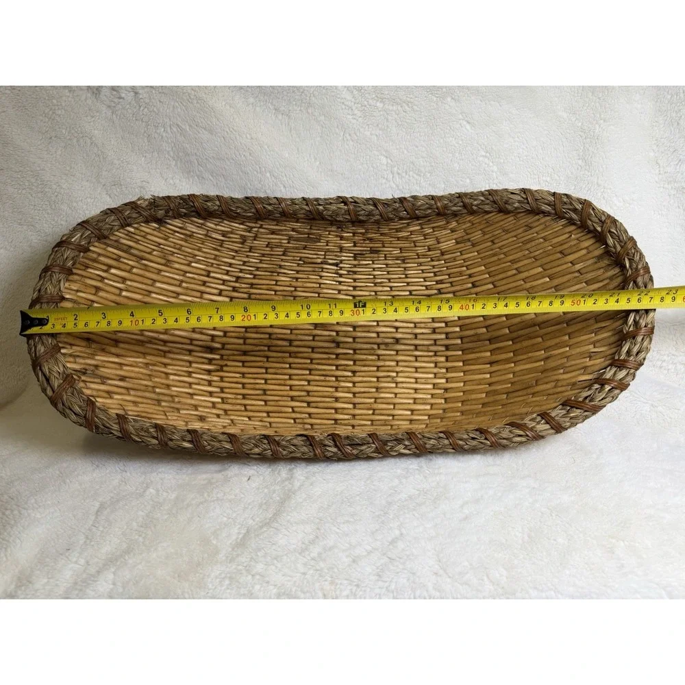 Antique Winnowing Basket Bamboo Tray Egg Shaped Bohemian Primitive Rustic 22x11
